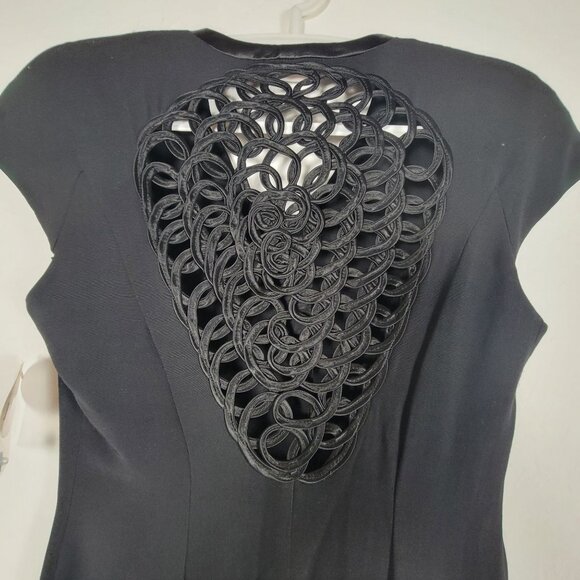 Vintage Joseph Ribkoff Womens Black Cap Sleeve Dress 8 Back Cutout New $210 - Picture 3 of 10